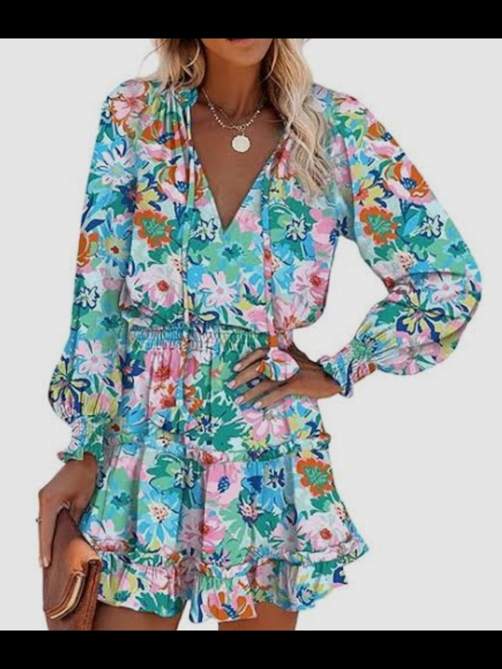🌼B2G1 3/$20🌼 Dokotoo Floral V-Neck Mini Dress in Aqua Green